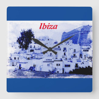 Uitzicht op oud Ibiza op wandklok Vierkante Klok