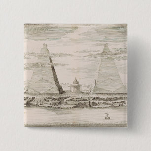 Uitzicht op piramides nabij de tombe van Egyptisch Vierkante Button 5,1 Cm