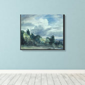 Uitzicht over een breed landschap, met bomen in de canvas afdruk (Insitu (Houten vloer))