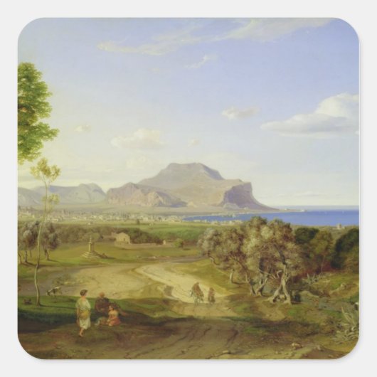 Uitzicht over Palermo, 1828 Vierkante Sticker (Voorkant)