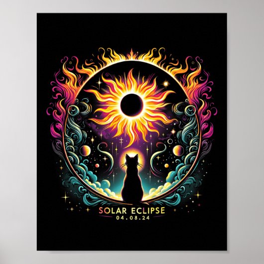 Uitzicht Totaliteit April 8 2024 Solar Eclipse Cat Poster (Voorkant)