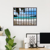Uitzicht Tropische Ocean Lattice Window Poster (Thuiskantoor)