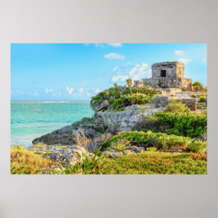 Uitzicht Tulum Ruins, God of Winds Temple, Mexico Poster