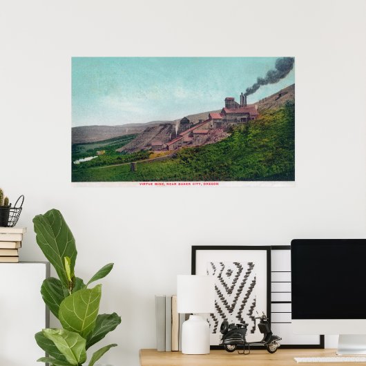 Uitzicht uit de lucht van de stad Virtue MineBaker Poster (Thuiskantoor)