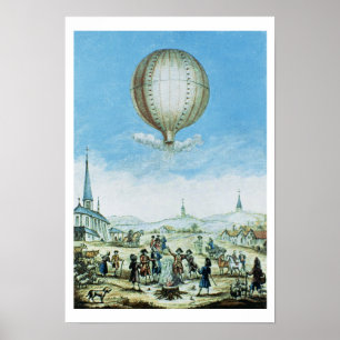 Uitzicht van Annonay in Vivarais en eerste vlucht Poster