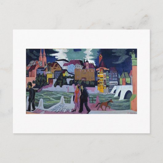 Uitzicht van Bazel en Rijn, Ernst Ludwig Kirchner Feestdagenkaart (Voorkant)