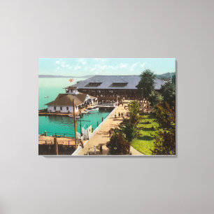 Uitzicht van Boat House, Lake, Leshi Park Canvas Afdruk