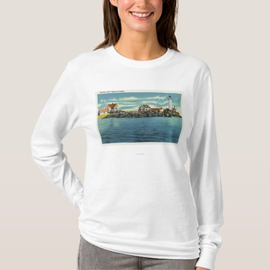 Uitzicht van Boston Harbour en Boston Lighthouse T-shirt (Voorkant)