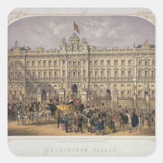 Uitzicht van Buckingham Palace met een Crowd Outsi Vierkante Sticker (Voorkant)