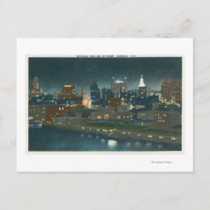 Uitzicht van Buffalo Skyline bij nacht Briefkaart