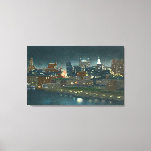 Uitzicht van Buffalo Skyline bij nacht Canvas Afdruk