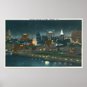 Uitzicht van Buffalo Skyline bij nacht Poster
