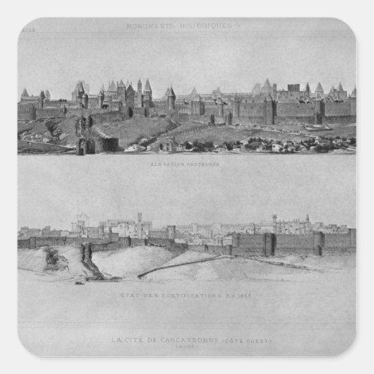 Uitzicht van Carcassonne aan de westzijde Vierkante Sticker (Voorkant)
