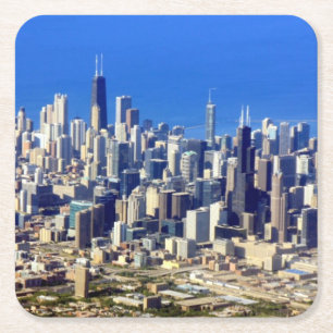 Uitzicht van Chicago binnenstad met meer Vierkante Kartonnen Onderzetter