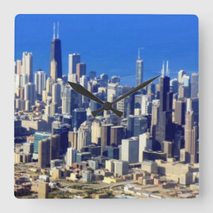 Uitzicht van Chicago binnenstad met meer Vierkante Klok