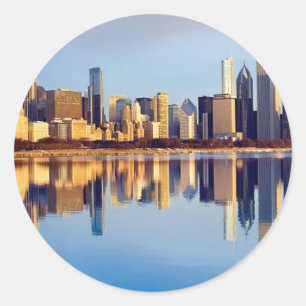 Uitzicht van Chicago skyline met reflectie Ronde Sticker