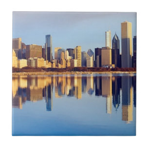 Uitzicht van Chicago skyline met reflectie Tegeltje