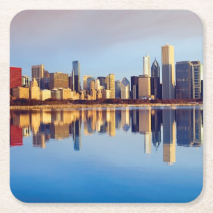 Uitzicht van Chicago skyline met reflectie Vierkante Kartonnen Onderzetter