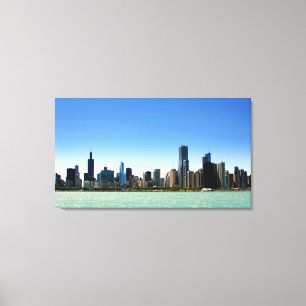 Uitzicht van Chicago skyline van het Michiganmeer Canvas Afdruk