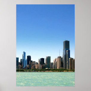 Uitzicht van Chicago skyline van het Michiganmeer Poster