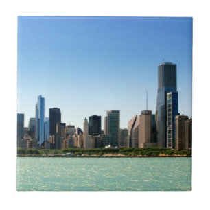 Uitzicht van Chicago skyline van het Michiganmeer Tegeltje