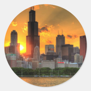 Uitzicht van Chicago's skyline van Adler Ronde Sticker