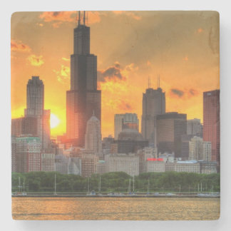 Uitzicht van Chicago's skyline van Adler Stenen Onderzetter