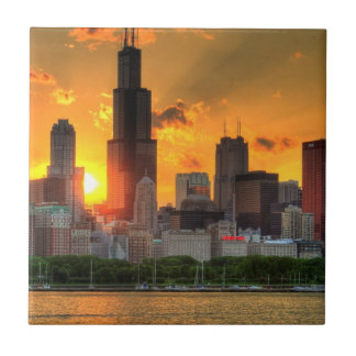 Uitzicht van Chicago's skyline van Adler Tegeltje