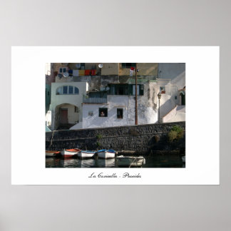 Uitzicht van Coricella Harbour in Procida Poster