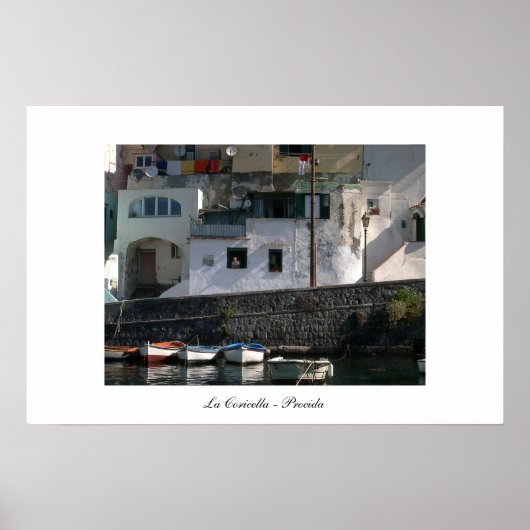 Uitzicht van Coricella Harbour in Procida Poster (Voorkant)