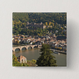 Uitzicht van de Alte Brucke of de Oude Brug Vierkante Button 5,1 Cm