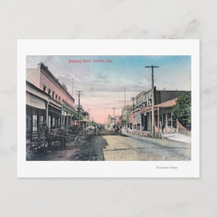 Uitzicht van de bedrijfsafdeling met paardenwagens briefkaart