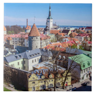 Uitzicht van de binnenstad van Tallinn Tegeltje