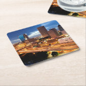 Uitzicht van de binnenstad vierkante kartonnen onderzetter (Schuin)