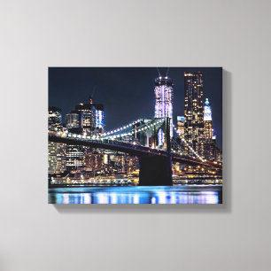 Uitzicht van de Brooklyn bridge-reflectie in New Y Canvas Afdruk