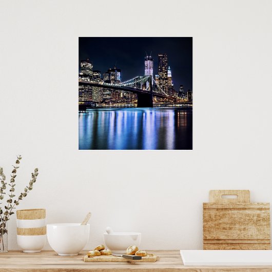 Uitzicht van de Brooklyn bridge-reflectie in New Y Poster (Keuken)
