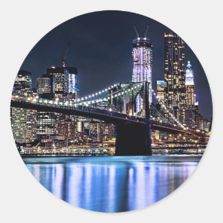 Uitzicht van de Brooklyn bridge-reflectie in New Y Ronde Sticker