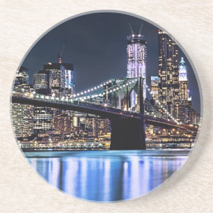 Uitzicht van de Brooklyn bridge-reflectie in New Y Zandsteen Onderzetter