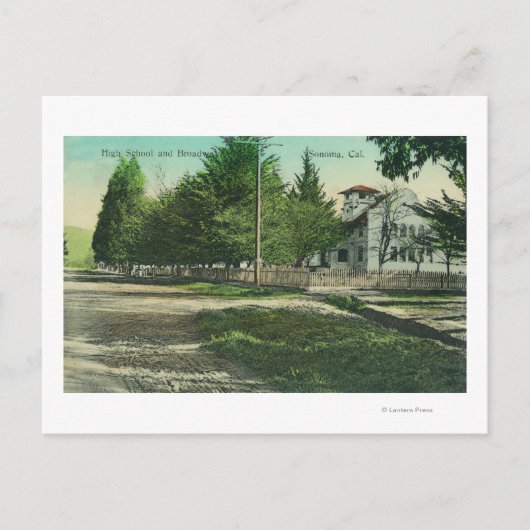 Uitzicht van de buitenkant van de middelbare schoo briefkaart (Voorkant)