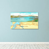 Uitzicht van de Carquinez-brug en -kaart Canvas Afdruk (Insitu (Houten vloer))