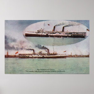 Uitzicht van de Chippewa en Corona Steamers Poster