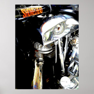 Uitzicht van de Classic Shovelhead Harley Motor Poster