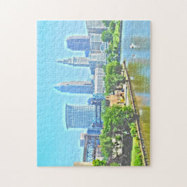 Uitzicht van de Cleveland Ohio (verfeffect) Puzzle Legpuzzel