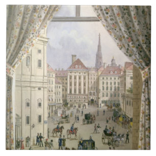 Uitzicht van de Freyung, Wenen, 1825 (gouache op p Tegeltje
