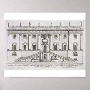 Uitzicht van de gevel van Palazzo Senatorio in Pia Poster