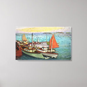 Uitzicht van de Golven en Schepen van het Zee op d Canvas Afdruk