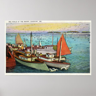 Uitzicht van de Golven en Schepen van het Zee op d Poster