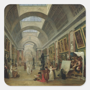 Uitzicht van de Grote Galerij van het Louvre, 1796 Vierkante Sticker