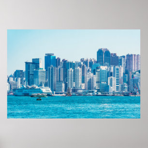 Uitzicht van de haven van Hongkong op het tijdstip Poster