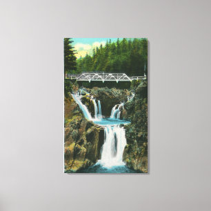Uitzicht van de Herfsten van Split Rock en Bridge Canvas Afdruk